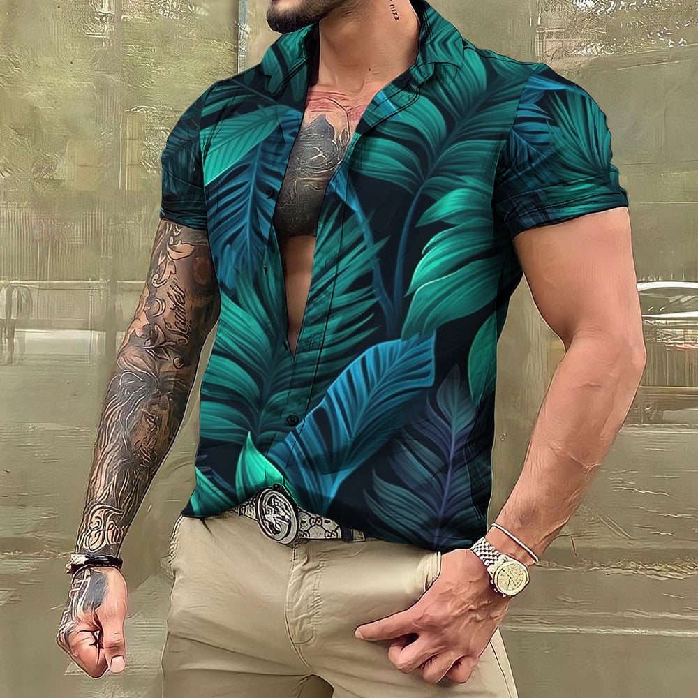 Hawaiihemd - Button-Up - Bedruckt - Kurzarmhemd - Herrenhemden-Grün-S-Chaps Herrenmode