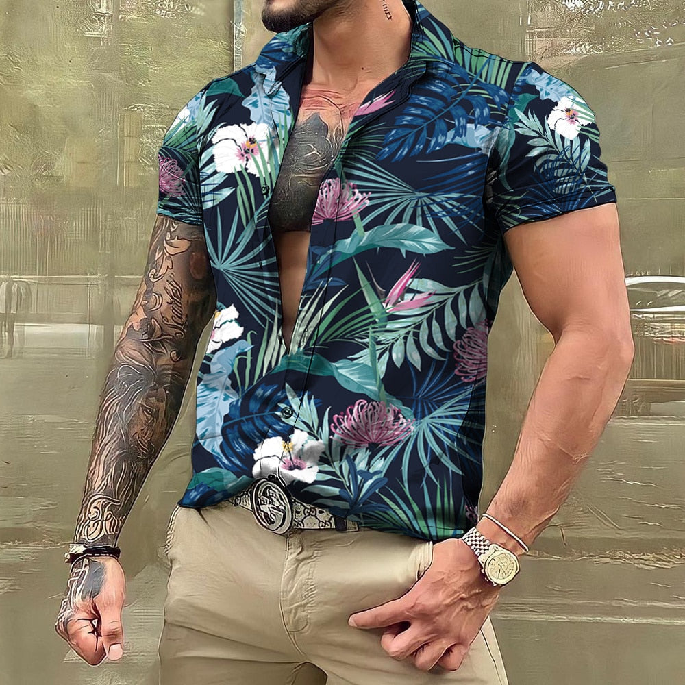 Hawaiihemd - Button-Up - Bedruckt - Kurzarmhemd - Herrenhemden-Mehrfarbig-S-Chaps Herrenmode