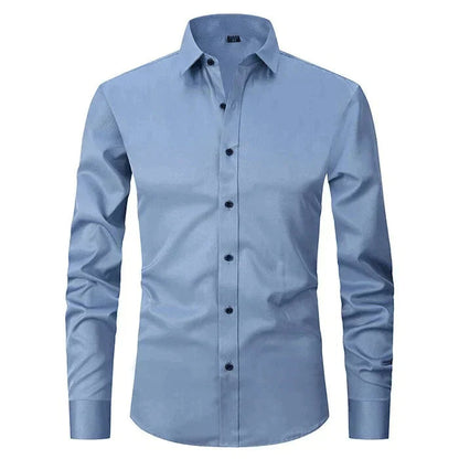Hemd | Knitterfrei | Stretch | Button-Up Hemd | Herrenhemden-Blau (Schwarzer Knopf)-XS-Chaps Herrenmode