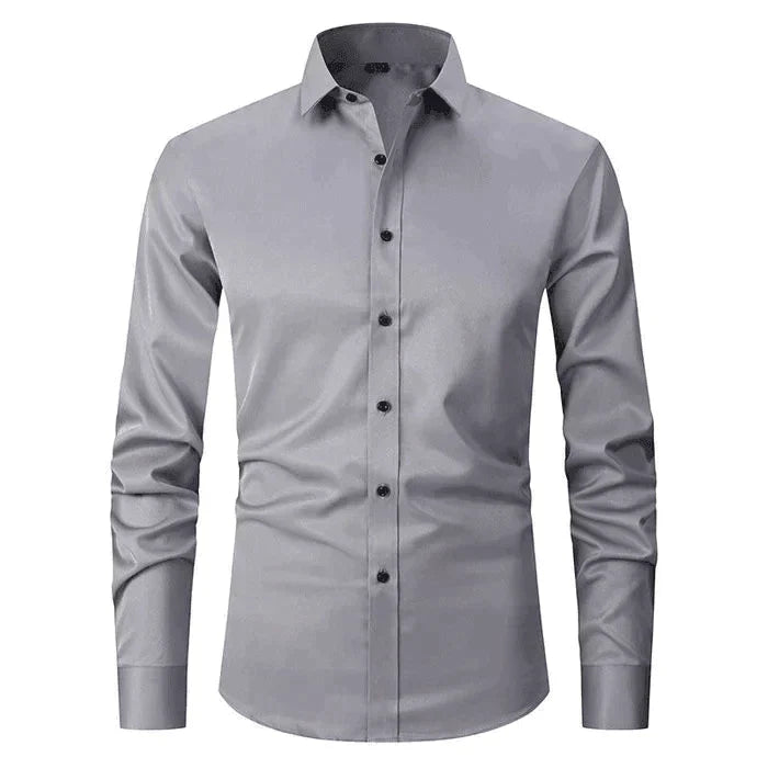 Hemd | Knitterfrei | Stretch | Button-Up Hemd | Herrenhemden-Grau-weiß-XS-Chaps Herrenmode