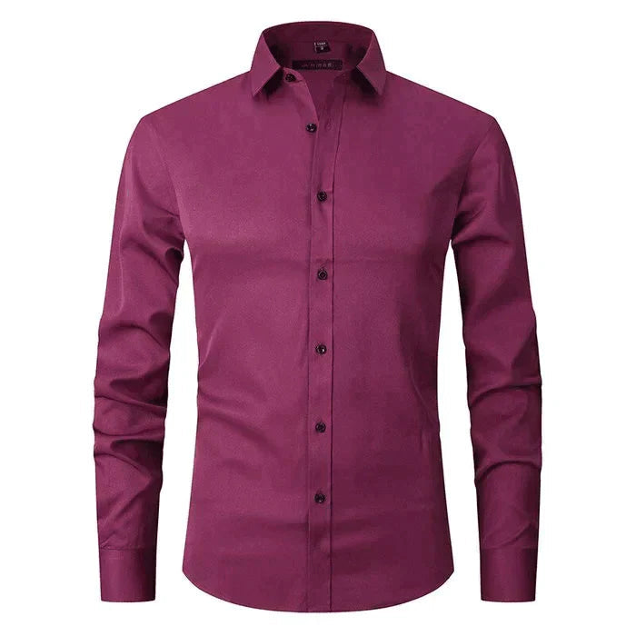 Hemd | Knitterfrei | Stretch | Button-Up Hemd | Herrenhemden-Weinrot-XS-Chaps Herrenmode