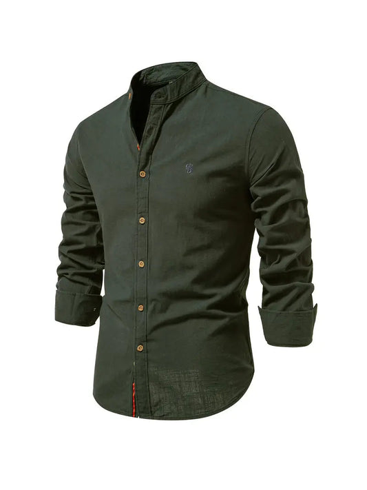 Hemd mit Knopfleiste - Bequem - Schmale Passform - Lange Ärmel - Herrenhemden-Armeegrün-XS-Chaps Herrenmode