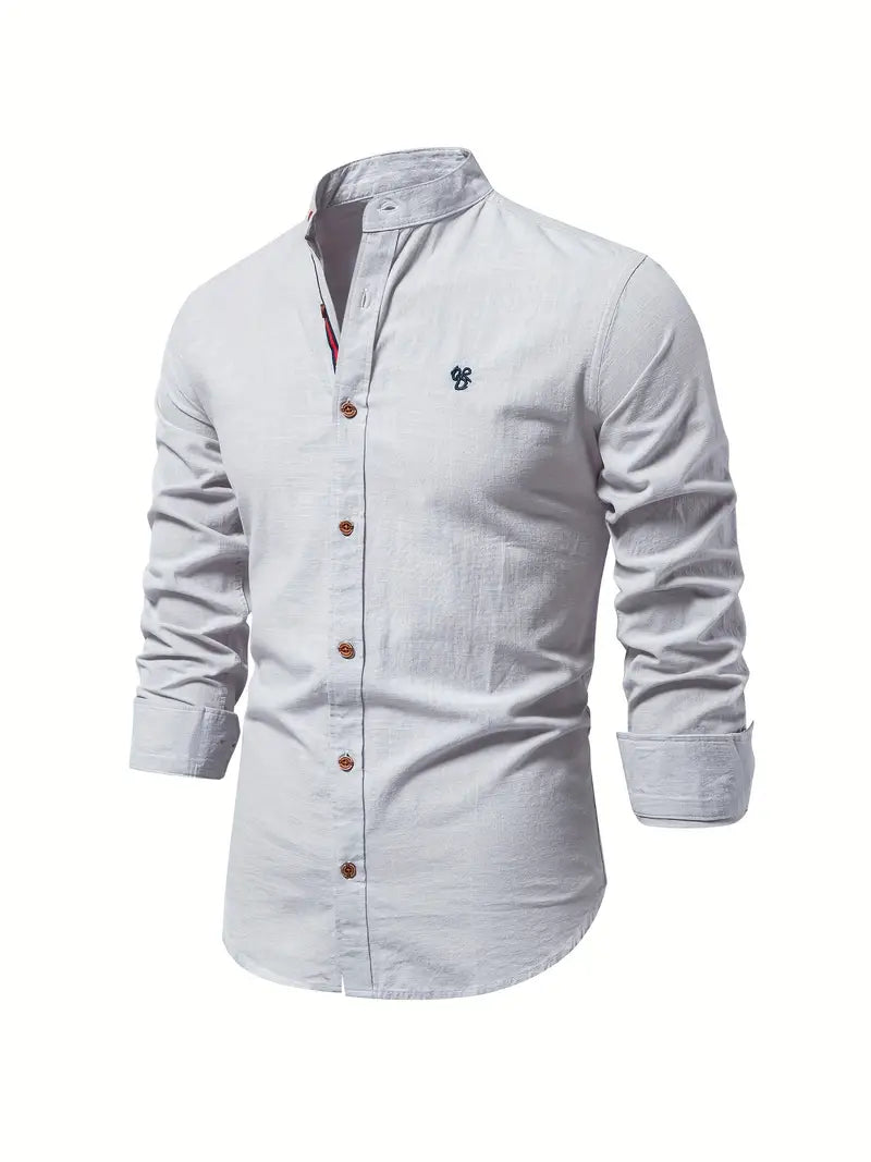Hemd mit Knopfleiste - Bequem - Schmale Passform - Lange Ärmel - Herrenhemden-Grau-XS-Chaps Herrenmode