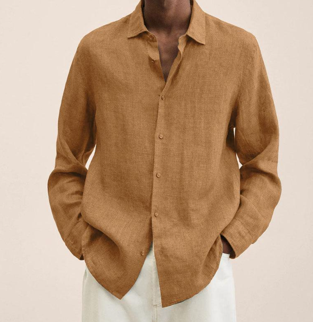 Hemd mit Knopfleiste - Herrenhemd mit Umlegekragen und langen Ärmeln - Loose Fit-Braun-XS-Chaps Herrenmode