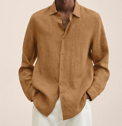 Hemd mit Knopfleiste - Herrenhemd mit Umlegekragen und langen Ärmeln - Loose Fit-Braun-XS-Chaps Herrenmode