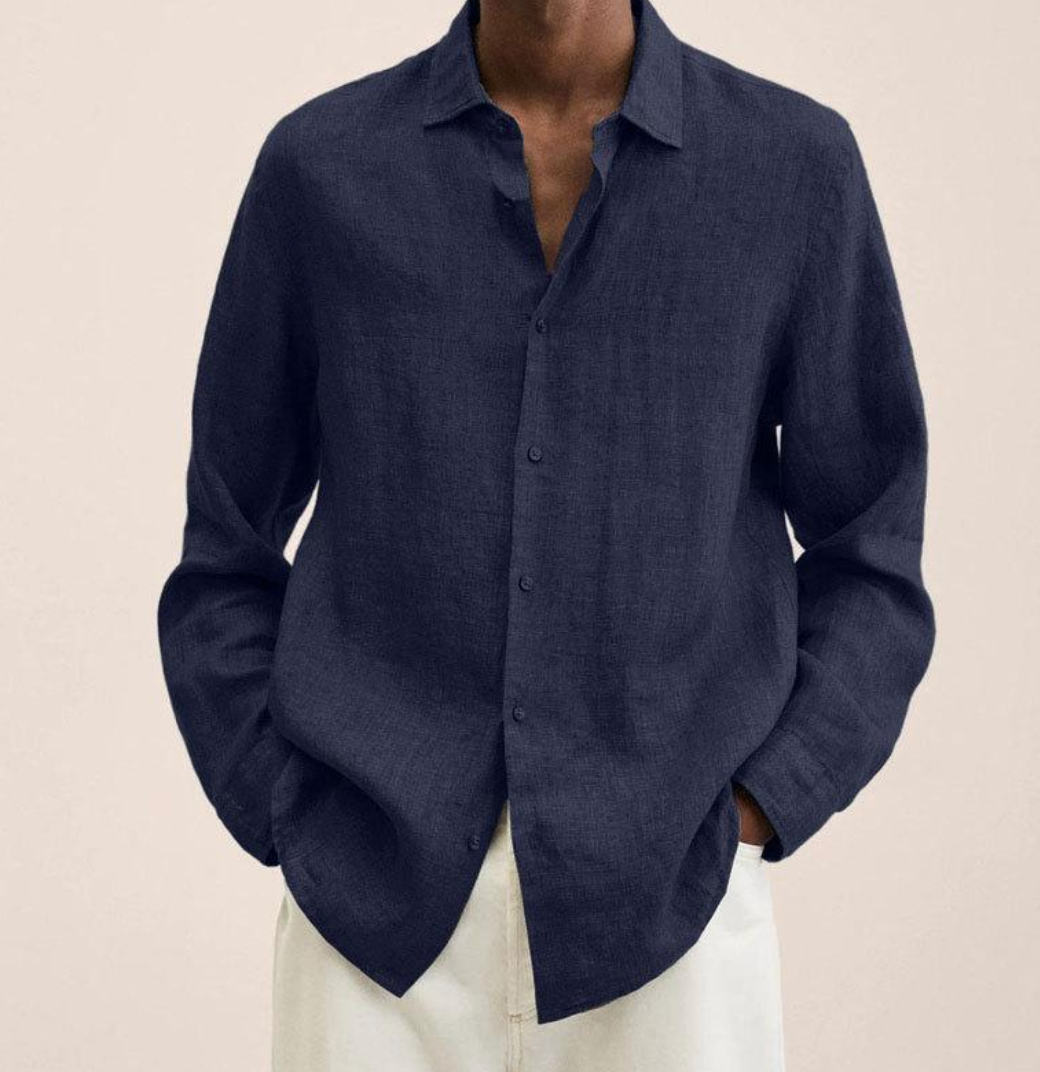 Hemd mit Knopfleiste - Herrenhemd mit Umlegekragen und langen Ärmeln - Loose Fit-Dunkelblau-XS-Chaps Herrenmode