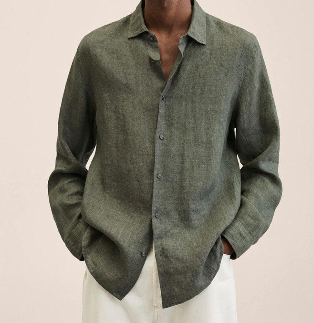 Hemd mit Knopfleiste - Herrenhemd mit Umlegekragen und langen Ärmeln - Loose Fit-Dunkelgrün-XS-Chaps Herrenmode
