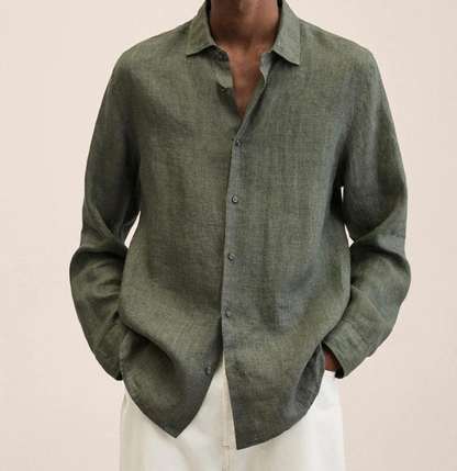 Hemd mit Knopfleiste - Herrenhemd mit Umlegekragen und langen Ärmeln - Loose Fit-Dunkelgrün-XS-Chaps Herrenmode
