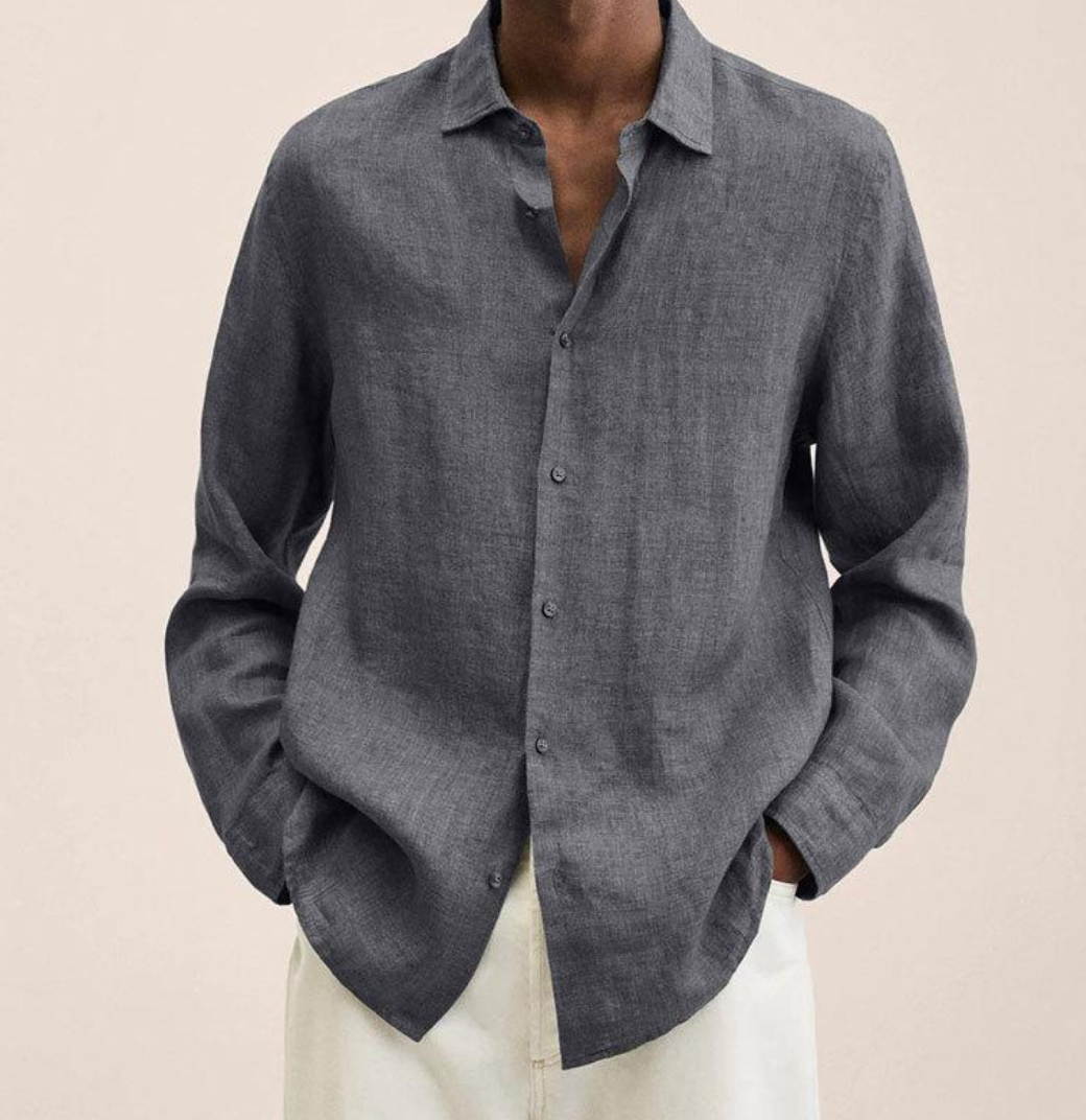 Hemd mit Knopfleiste - Herrenhemd mit Umlegekragen und langen Ärmeln - Loose Fit-Grau-XS-Chaps Herrenmode