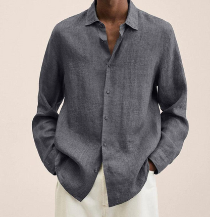Hemd mit Knopfleiste - Herrenhemd mit Umlegekragen und langen Ärmeln - Loose Fit-Grau-XS-Chaps Herrenmode