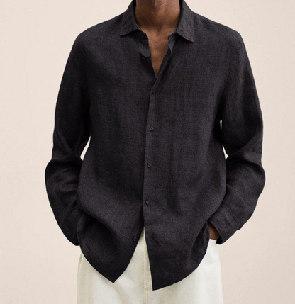 Hemd mit Knopfleiste - Herrenhemd mit Umlegekragen und langen Ärmeln - Loose Fit-Schwarz-XS-Chaps Herrenmode
