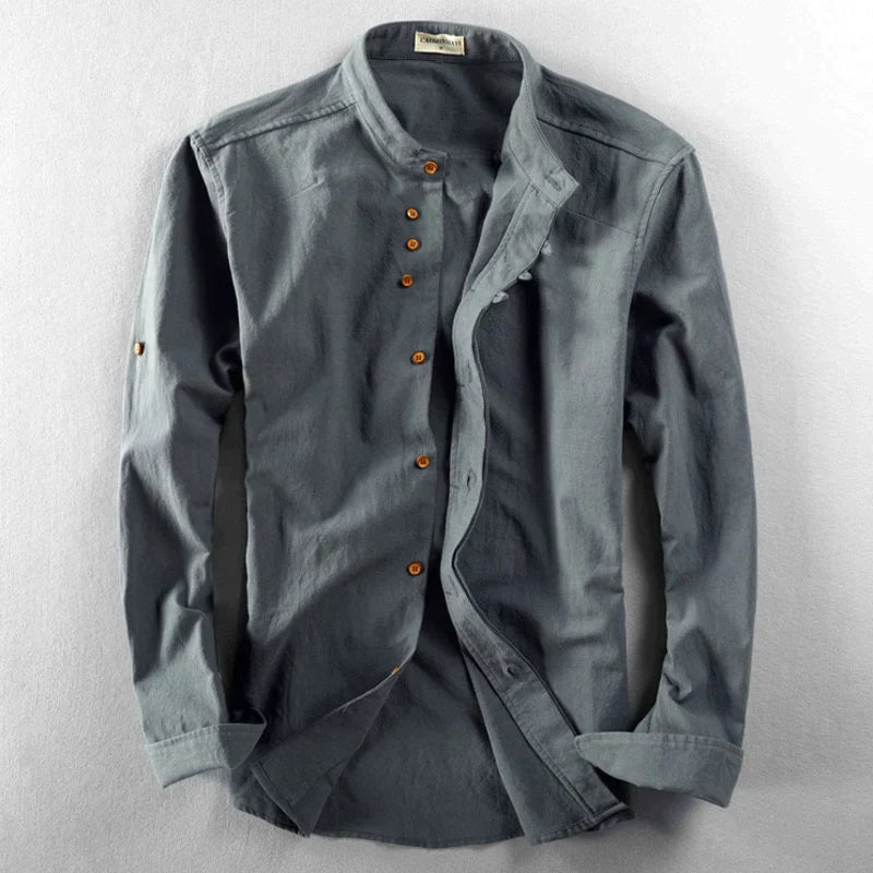 Hemd mit Knopfleiste | Klassisch | Japanischer Stil | Langarm | Herrenhemd-Holzkohle-S-Chaps Herrenmode