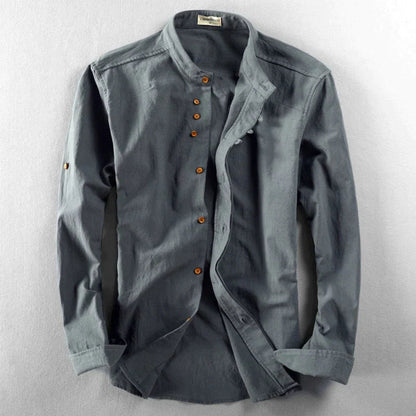Hemd mit Knopfleiste | Klassisch | Japanischer Stil | Langarm | Herrenhemd-Holzkohle-S-Chaps Herrenmode
