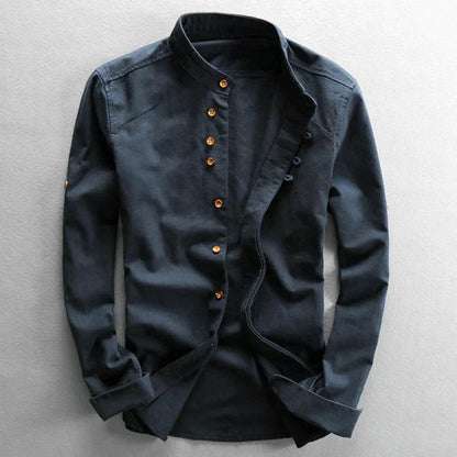 Hemd mit Knopfleiste | Klassisch | Japanischer Stil | Langarm | Herrenhemd-Marineblau-S-Chaps Herrenmode