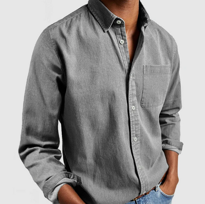 Hemd mit Knopfleiste - Kragen - Baumwolle - Langarmhemd - Herrenhemd-Grau-S-Chaps Herrenmode