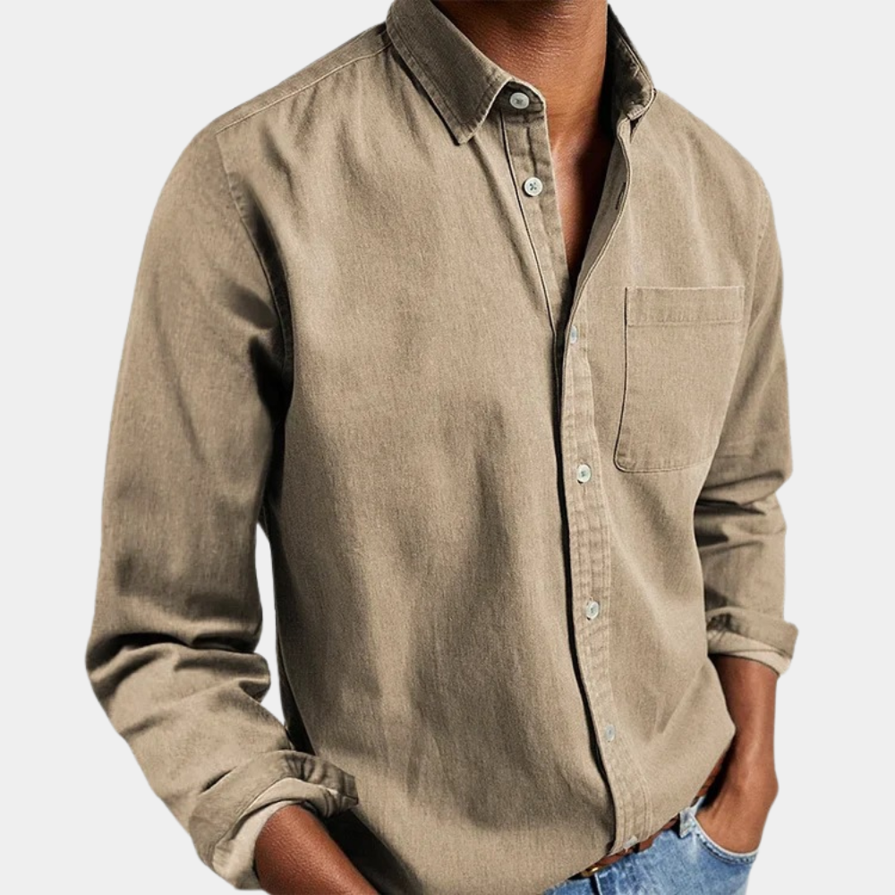 Hemd mit Knopfleiste | Langarm | Denim Hemd | Herrenhemden-Khaki-S-Chaps Herrenmode