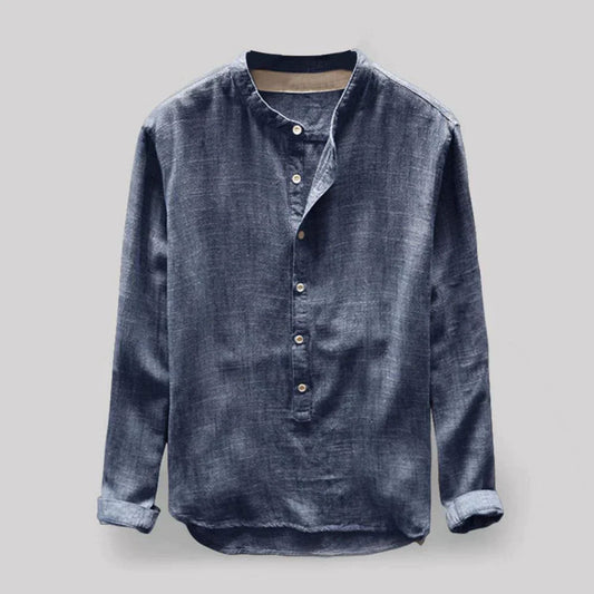 Hemd mit Knopfleiste - Langarm - Lose Passform - Henley-Hemd - Herrenhemd-Blau-M-Chaps Herrenmode