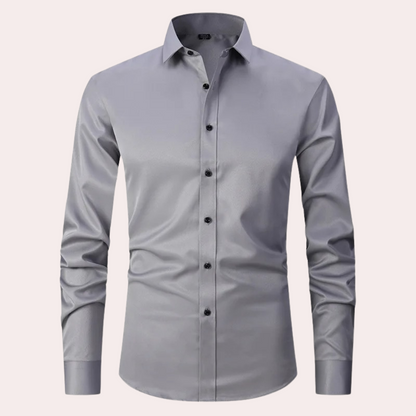 Hemd mit Knopfleiste | Langarm | Slim Fit | Stretch-Businesshemd | Herrenhemden-Grau-S-Chaps Herrenmode