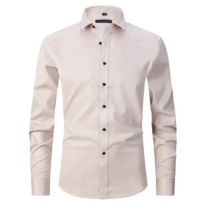 Hemd mit Knopfleiste - Langärmeliges Stretch-Hemd für Männer-Beige-XS-Chaps Herrenmode