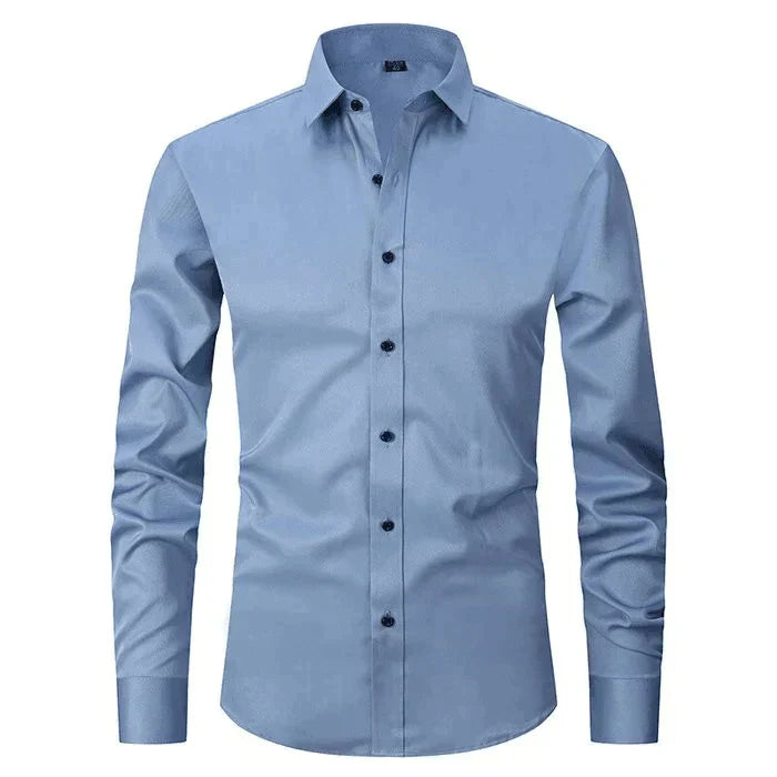 Hemd mit Knopfleiste - Langärmeliges Stretch-Hemd für Männer-Blau (Schwarzer Knopf)-XS-Chaps Herrenmode