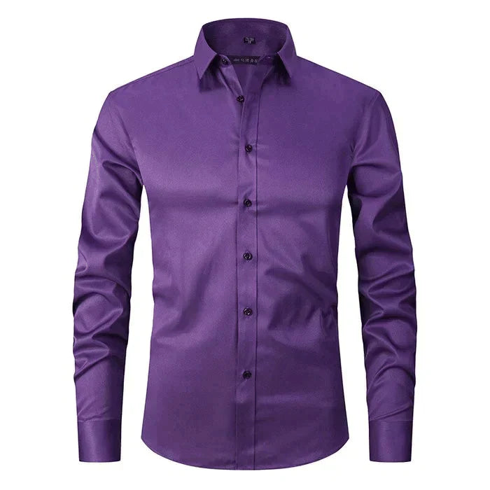 Hemd mit Knopfleiste - Langärmeliges Stretch-Hemd für Männer-Lila (Schwarzer Knopf)-XS-Chaps Herrenmode
