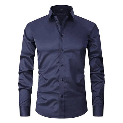 Hemd mit Knopfleiste - Langärmeliges Stretch-Hemd für Männer-Marineweiß (Schwarzer Knopf)-XS-Chaps Herrenmode