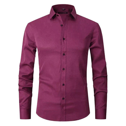 Hemd mit Knopfleiste - Langärmeliges Stretch-Hemd für Männer-Weinrot-XS-Chaps Herrenmode
