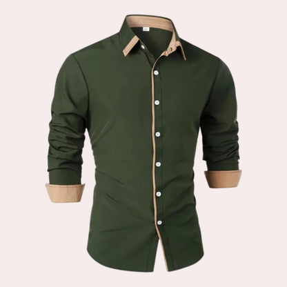 Hemd mit Knopfleiste | Lässig | Halskrause | Langarmhemd | Herrenhemd-Grün-S-Chaps Herrenmode