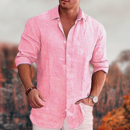 Hemd mit Knopfleiste - Lässiges Herrenhemd mit langen Ärmeln und Umlegekragen-Rosa-S-Chaps Herrenmode