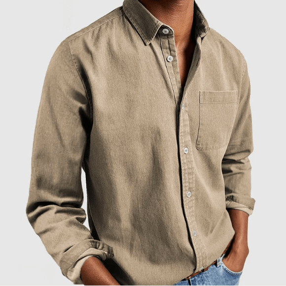 Hemd mit Kragen | Brusttasche | Lange Ärmel | Hemd mit Knöpfen – Herrenhemd-Khaki-M-Chaps Herrenmode