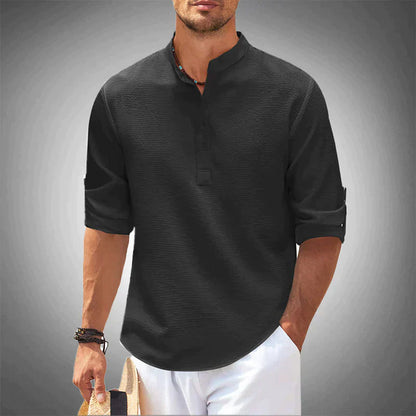Hemd mit halbem Knopf | Lässig | Langarm | Pulloverhemd | Herrenhemden-Schwarz-S-Chaps Herrenmode
