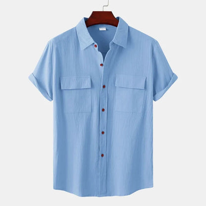 Hemd mit kurzen Ärmeln - Leichtes Hemd mit Knopfleiste für Männer-Blau-S-Chaps Herrenmode