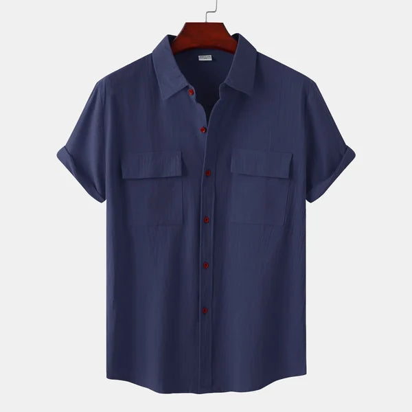 Hemd mit kurzen Ärmeln - Leichtes Hemd mit Knopfleiste für Männer-Marine-S-Chaps Herrenmode