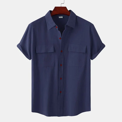 Hemd mit kurzen Ärmeln - Leichtes Hemd mit Knopfleiste für Männer-Marine-S-Chaps Herrenmode