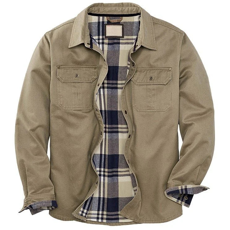 Hemdjacke - Herren Flanell gefüttertes Überhemd-Beige-M-Chaps Herrenmode
