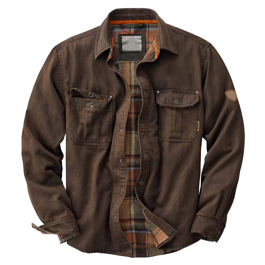 Hemdjacke - Herren Flanell gefüttertes Überhemd-Dunkelbraun-M-Chaps Herrenmode