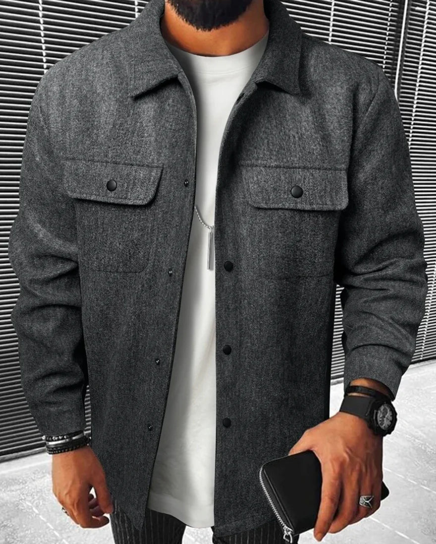 Hemdjacke - Warmes Langarm-Knopfleisten-Überhemd für Männer-Dunkelgrau-XS-Chaps Herrenmode