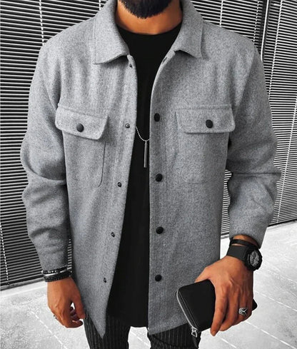 Hemdjacke - Warmes Langarm-Knopfleisten-Überhemd für Männer-Grau-XS-Chaps Herrenmode