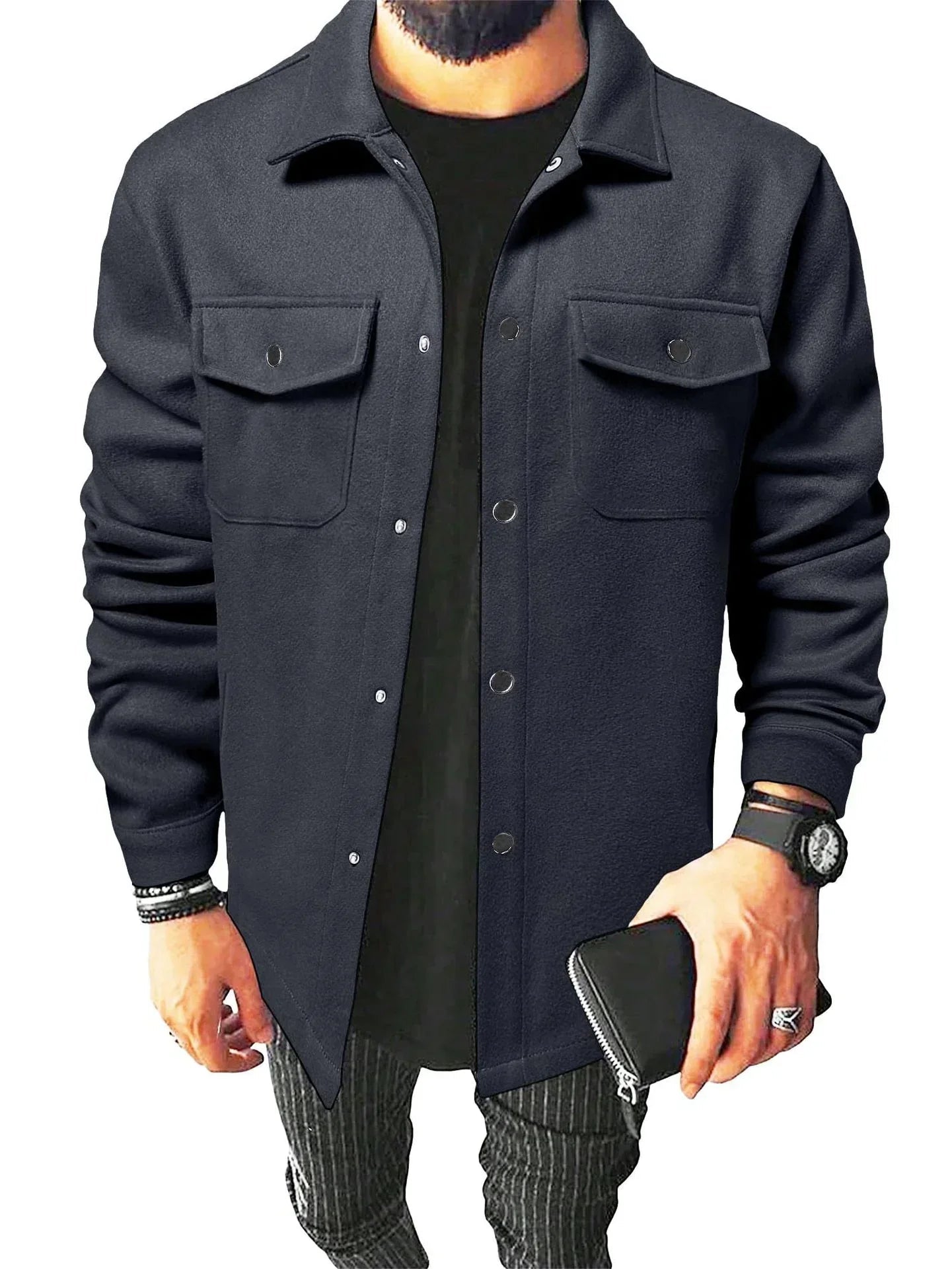 Hemdjacke - Warmes Langarm-Knopfleisten-Überhemd für Männer-Hellblau-XS-Chaps Herrenmode