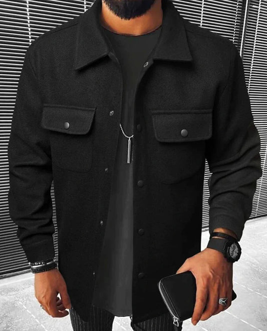 Hemdjacke - Warmes Langarm-Knopfleisten-Überhemd für Männer-Schwarz-XS-Chaps Herrenmode