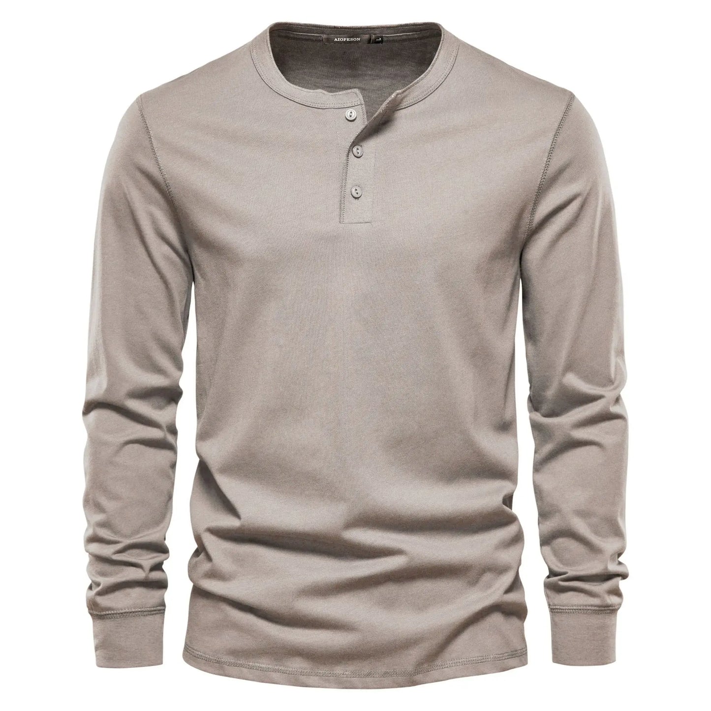 Henley Shirt | Einfarbig | Knopfleiste | Langarm T-Shirt | Herrenbekleidung-Beige-S-Chaps Herrenmode