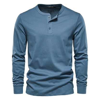 Henley Shirt | Einfarbig | Knopfleiste | Langarm T-Shirt | Herrenbekleidung-Hellblau-S-Chaps Herrenmode