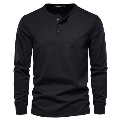 Henley Shirt | Einfarbig | Knopfleiste | Langarm T-Shirt | Herrenbekleidung-Schwarz-S-Chaps Herrenmode