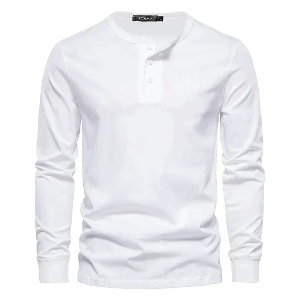 Henley Shirt | Einfarbig | Knopfleiste | Langarm T-Shirt | Herrenbekleidung-Weiß-S-Chaps Herrenmode