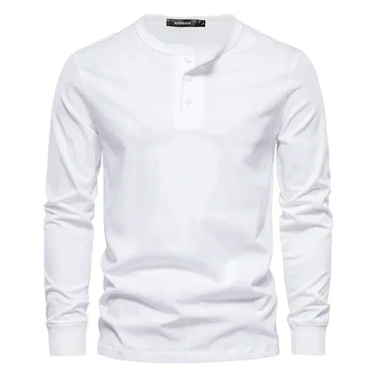 Henley Shirt | Einfarbig | Knopfleiste | Langarm T-Shirt | Herrenbekleidung-Weiß-S-Chaps Herrenmode