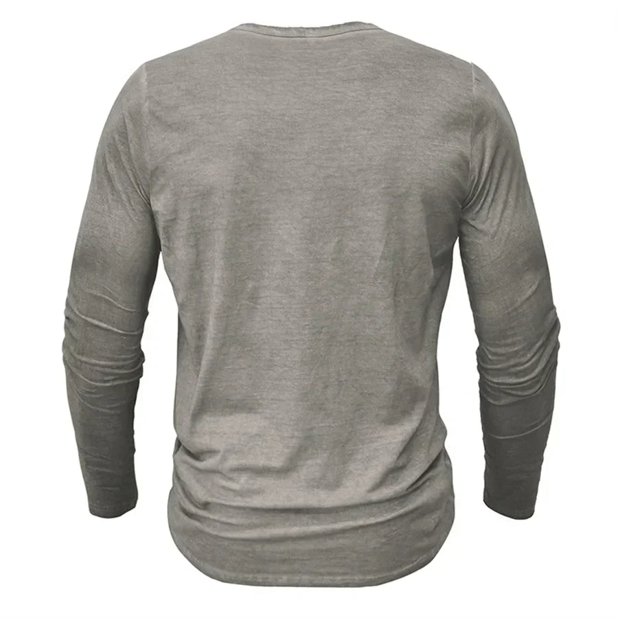 Henley-Shirt | Einfarbig | Knopfleiste am Kragen | Langärmliges T-Shirt | Herrenhemd-Chaps Herrenmode