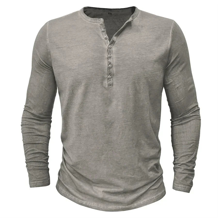 Henley-Shirt | Einfarbig | Knopfleiste am Kragen | Langärmliges T-Shirt | Herrenhemd-Chaps Herrenmode