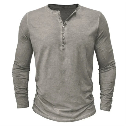 Henley-Shirt | Einfarbig | Knopfleiste am Kragen | Langärmliges T-Shirt | Herrenhemd-Chaps Herrenmode