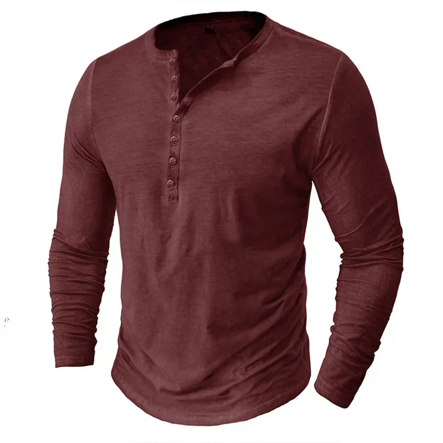 Henley-Shirt | Einfarbig | Knopfleiste am Kragen | Langärmliges T-Shirt | Herrenhemd-Chaps Herrenmode