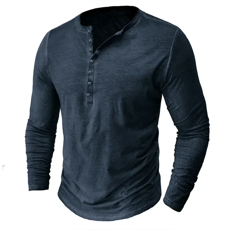 Henley-Shirt | Einfarbig | Knopfleiste am Kragen | Langärmliges T-Shirt | Herrenhemd-Chaps Herrenmode